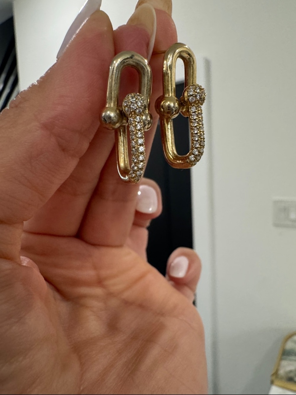 Gold Crystal Pave Link Drop Earrings